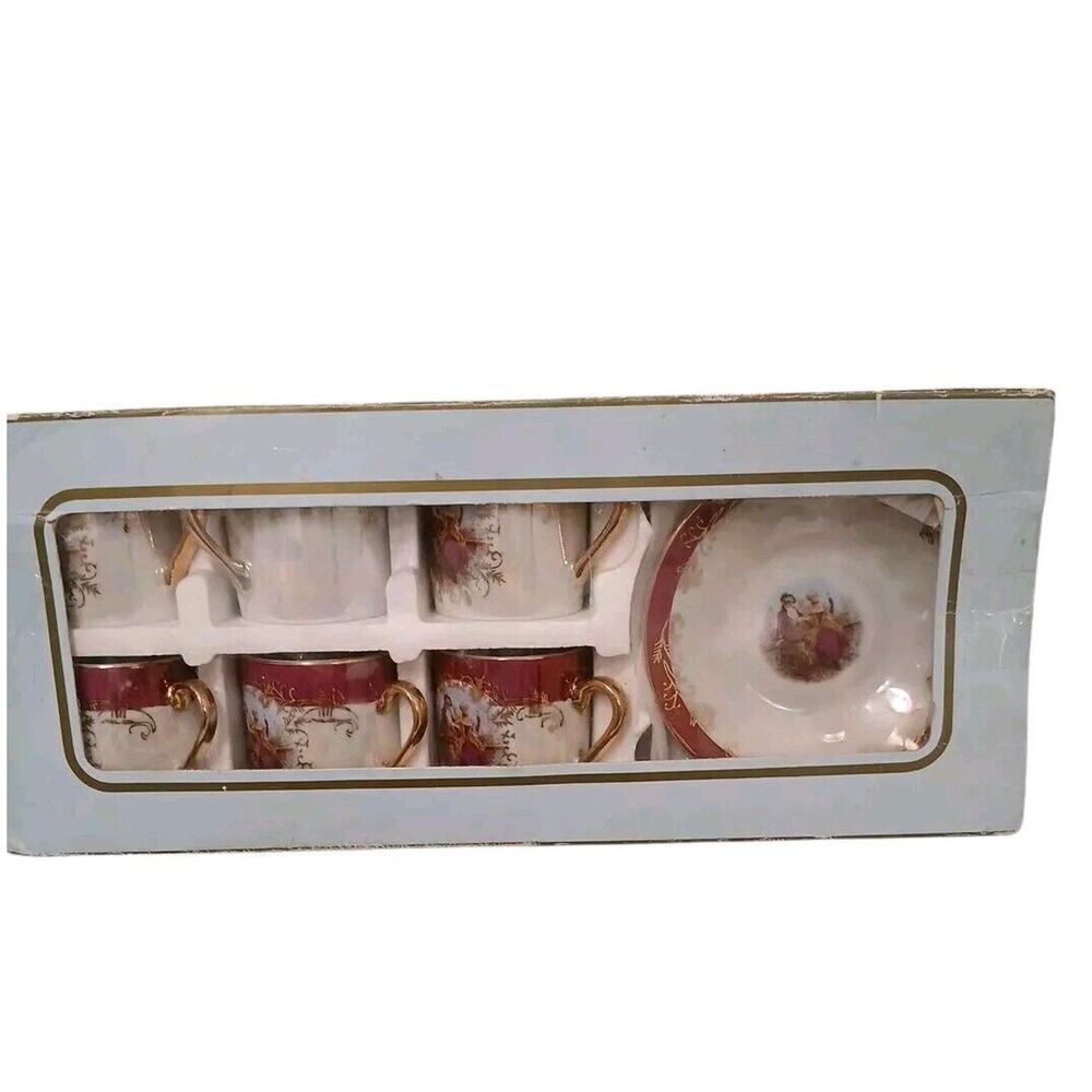 12 Pc Marushin Japan Porcelain Espresso Set‎ Hand Painted Victorian Iridescent